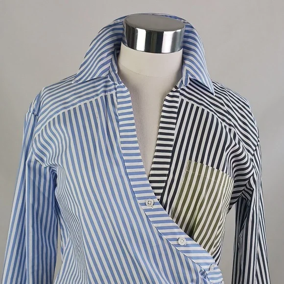 Veronica Beard Blue Striped/Gray Striped Blouse. - Picture 2 of 10